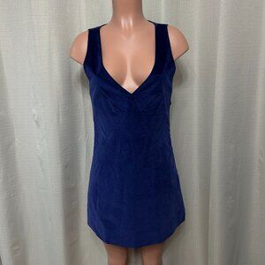 Theory Sleeveless Deep V-Neck Lined Velvet Mini Dress Women's Size 8 Blue